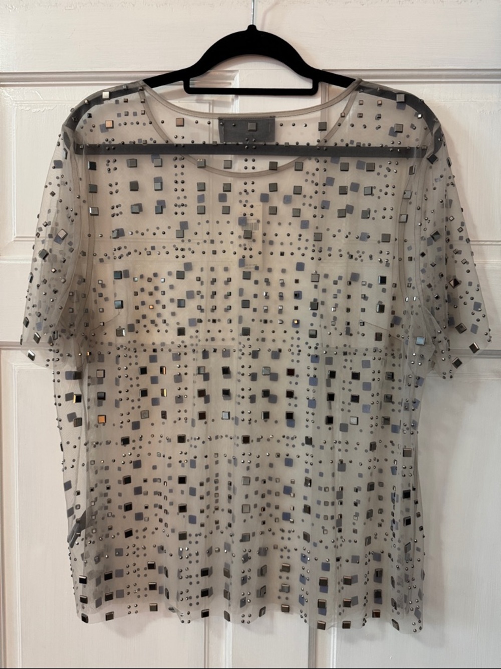 Sunday in Brooklyn Cream Sheer Mesh Tee with Silver Embellishments - Picture 3 of 5